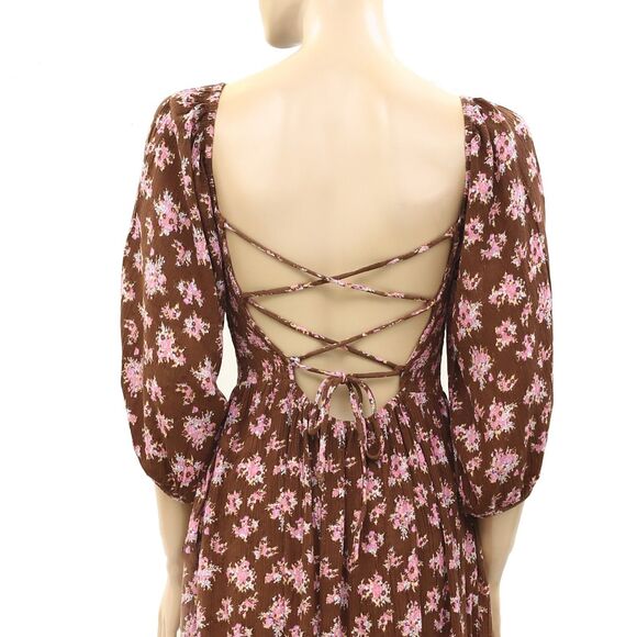 Urban Outfitters UO Lottie Chocolate Floral Tie-Back Midi Dress Printed M 266309 - Picture 8 of 9